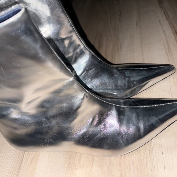 Zara Silver Metallic Genuine Leather Midi Heels with Pointed Toe 6 - Picture 3 of 8